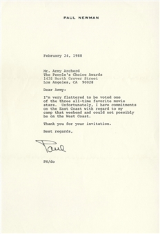 Paul Newman Signed "Peoples Choice Award" Letter To Army Archerd